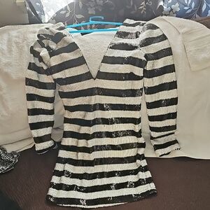 Striped Black and White Sequin Dress